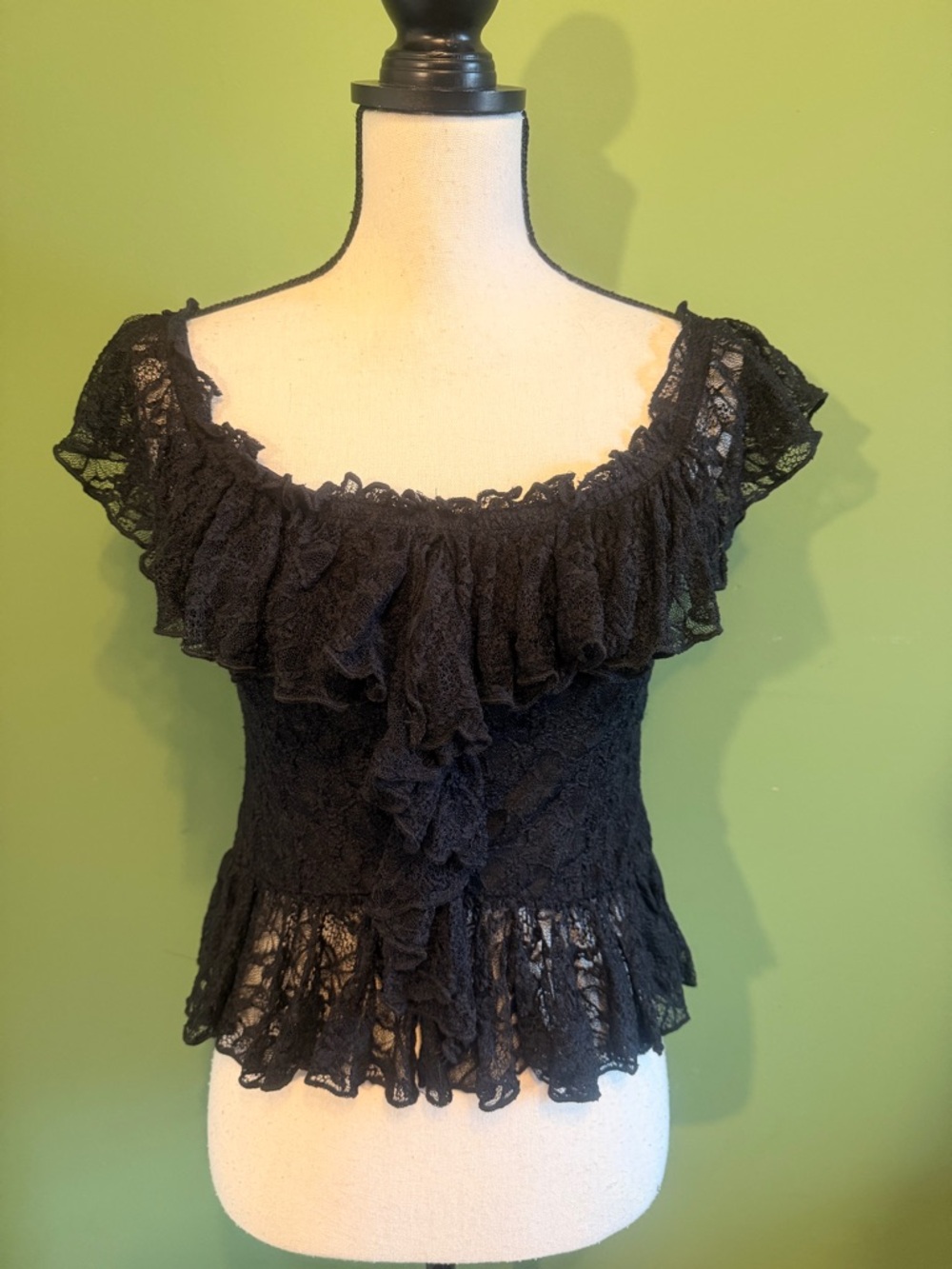 Astr Black Lace Ruffle Peplum Top